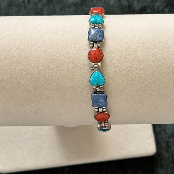 Carolyn Pollack Double Sided Reversible Turquoise Coral Lapis Lazuli Bracelet - Picture 12 of 15